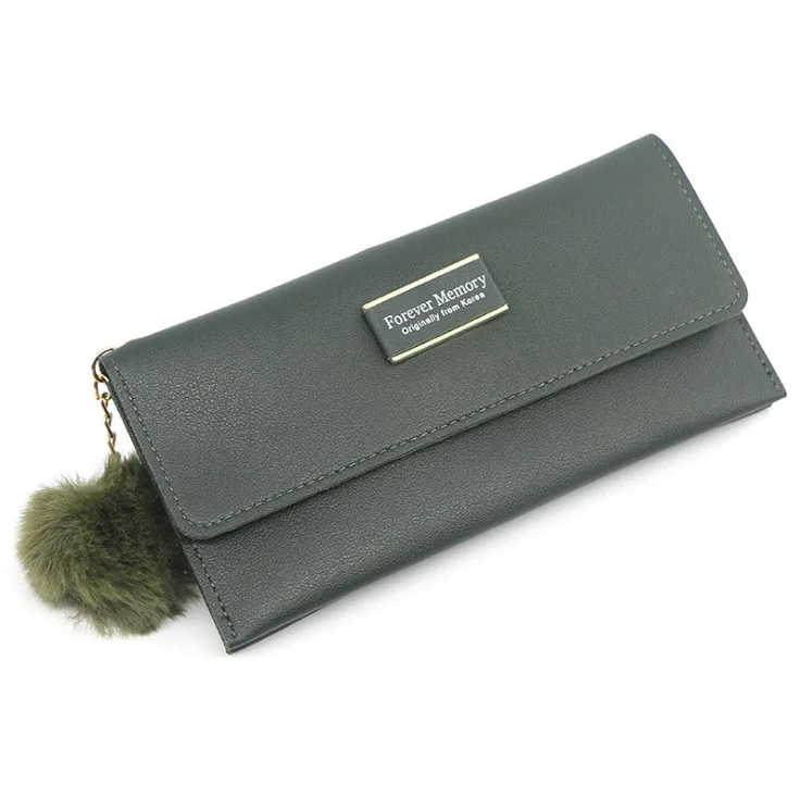 

Fashion Women's Tassel Ball Bag PU Wallet Furry Ball Pendant Mid-length Wallet Candy-Colored European And American-Style Wallet