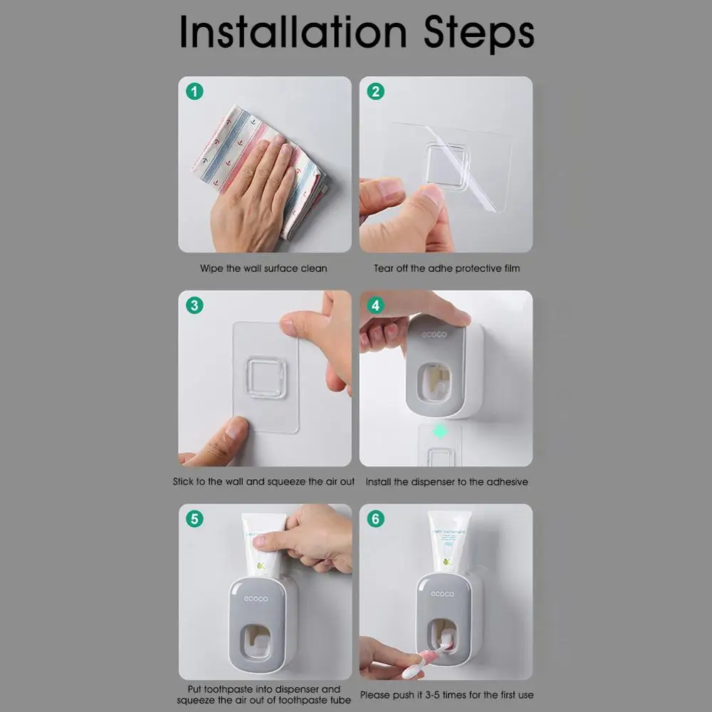 

Bathroom Wall-Mounted Automatic Toothpaste Squeezer Nail-Free Non-Marking Stickers Removable Washable Double For Children Adults