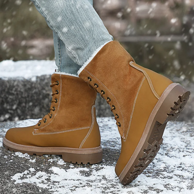 Women Winter Shoes Snow Boots Suede Mid Calf Plush Fur Velvet Warm Lace Up Non-slip outdoor | Обувь