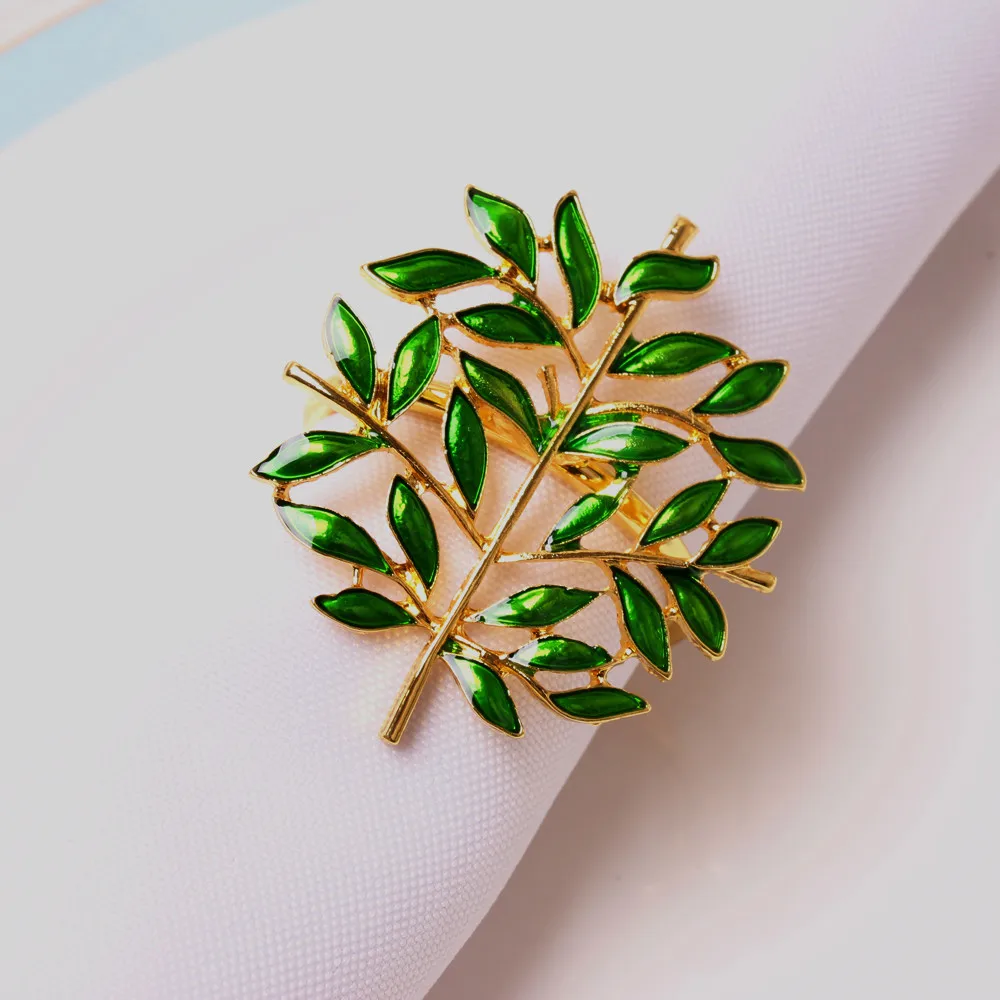 

12pcs/lot Green plant tree of life napkin buckle drop oil leaf napkin ring