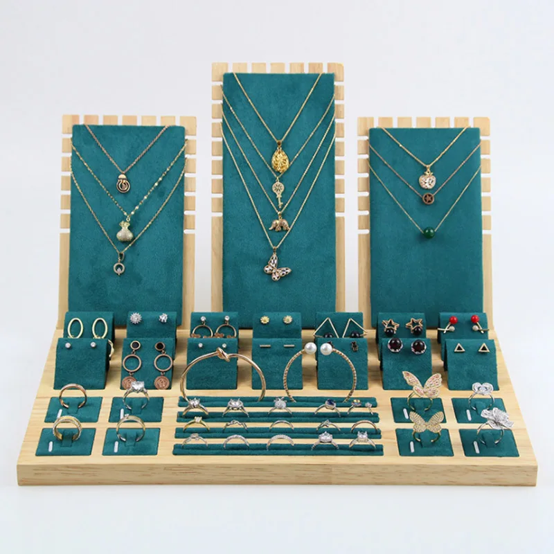 Wood Green Earring Necklaces Display Stand Pendant Hanger for Women Counter Jewelry Stand Shooting Live Jewellery Display Props