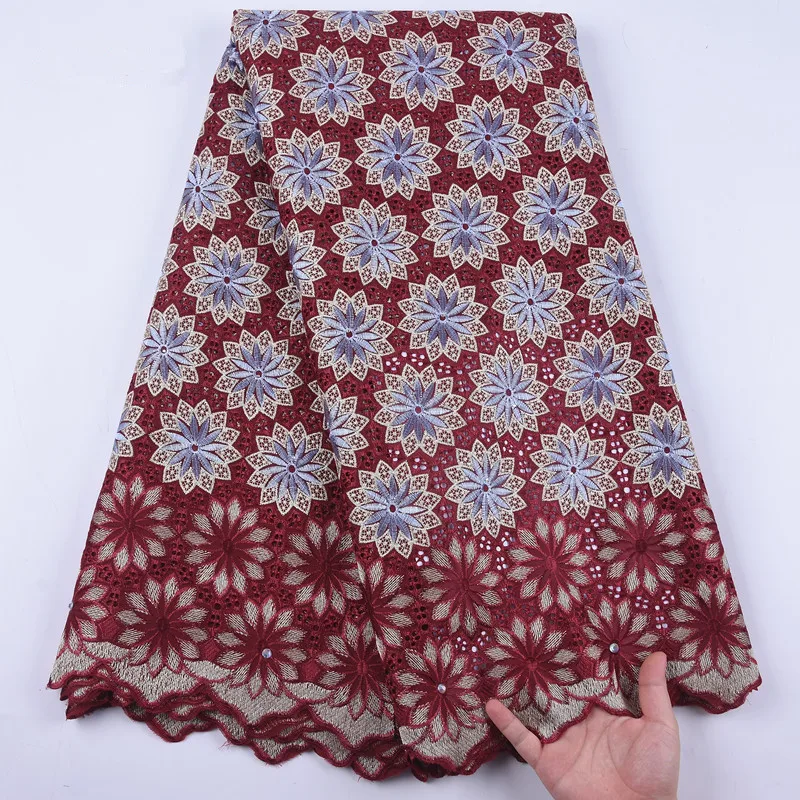 

High Quality Wine African Lace Fabric Swiss Voile Lace Embroidery Cotton Lace Nigerian Fabric Lace For Wedding Party Dress Y1900