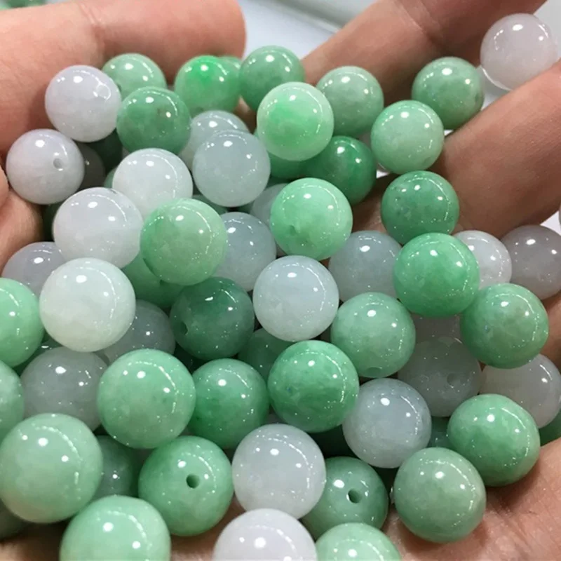 10PC Natural Jade Emerald Green 9.5mm Bead Accessories DIY Bangle Charm Jewellery Fashion Hand-Carved Luck Amulet