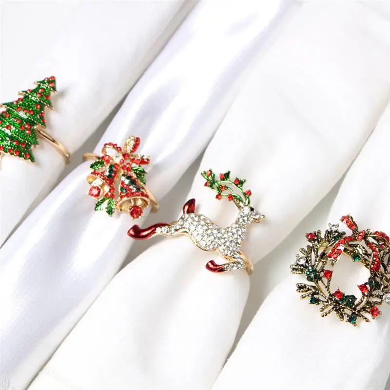 

4Pcs Christmas Napkin Rings Napkin Clasps Alloy Napkin Rings Napkin Buckles Dinner Wedding Party Table Decoration