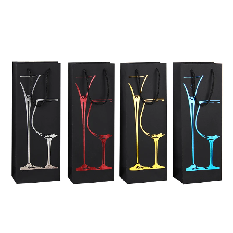 Черные бумажные винные сумки для подарков на фестивальные вечеринки с горячей фольгировкой для упаковки бутылок масла и шампанского.