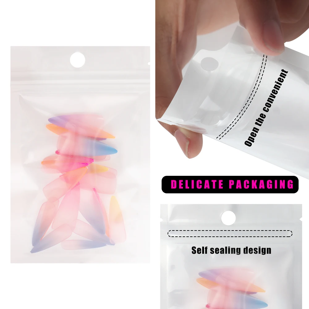 

Glossy Rainbow Gradient Long Tip Fake Nails French Ballerina Fake Nails Gradient Natural Color Artificial Nails Reusable 24PCS