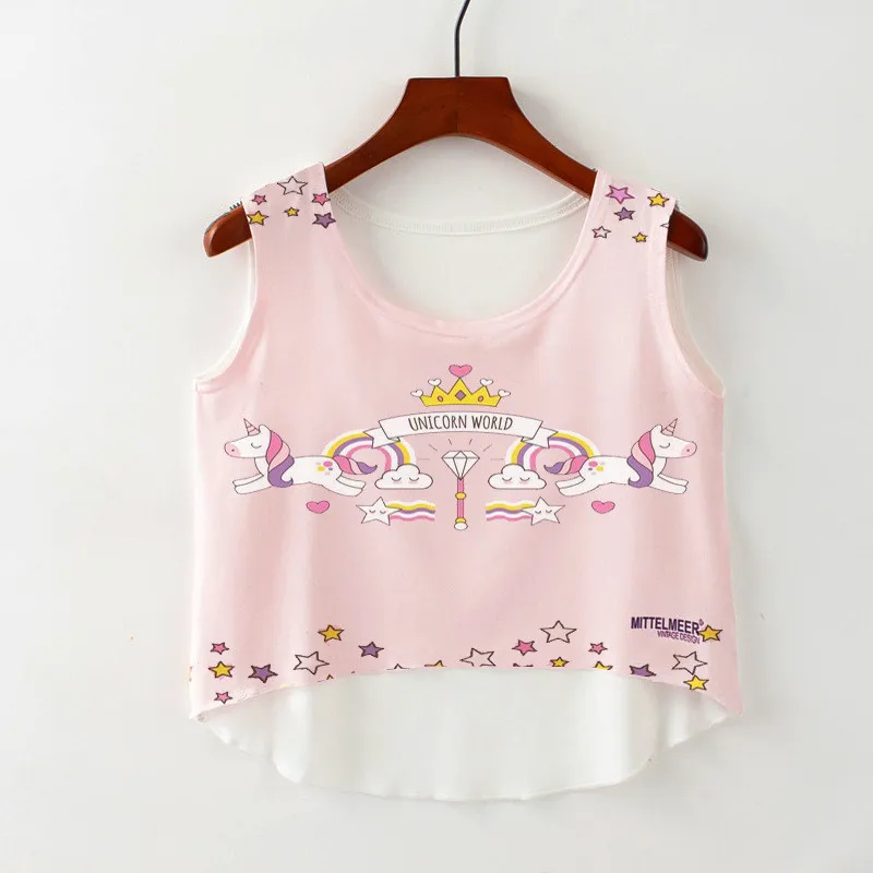 Artguy New Fashion Women Crop Top Sleeveless Cat Panda Print Summer Casual Short Cropped Tops Vest Tank | Женская одежда