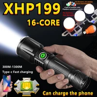 xhp199 most powerful flashlight 16 core light type c rechargeable telescopic zoom input and output high long range glare lantern