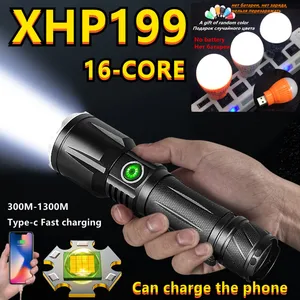 xhp199 most powerful flashlight 16 core light type c rechargeable telescopic zoom input and output high long range glare lantern free global shipping