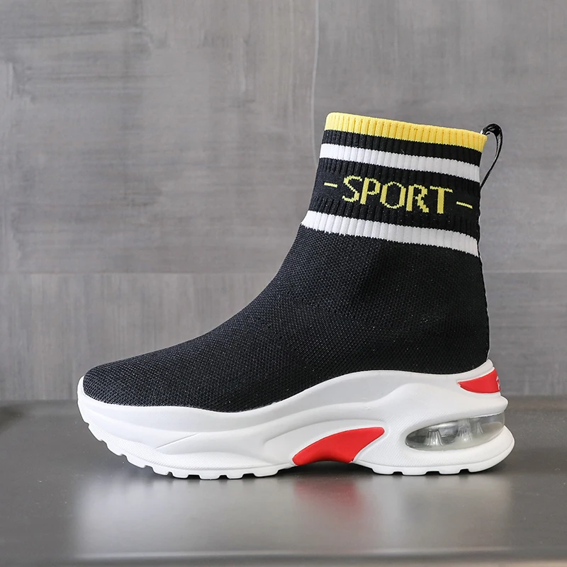 

Women Sock Shoes Height Increasing 9.5cm Heel Knitting Boots Woman Sneakers Cushion Sole Lightweight Ladies Footwear Plus Size