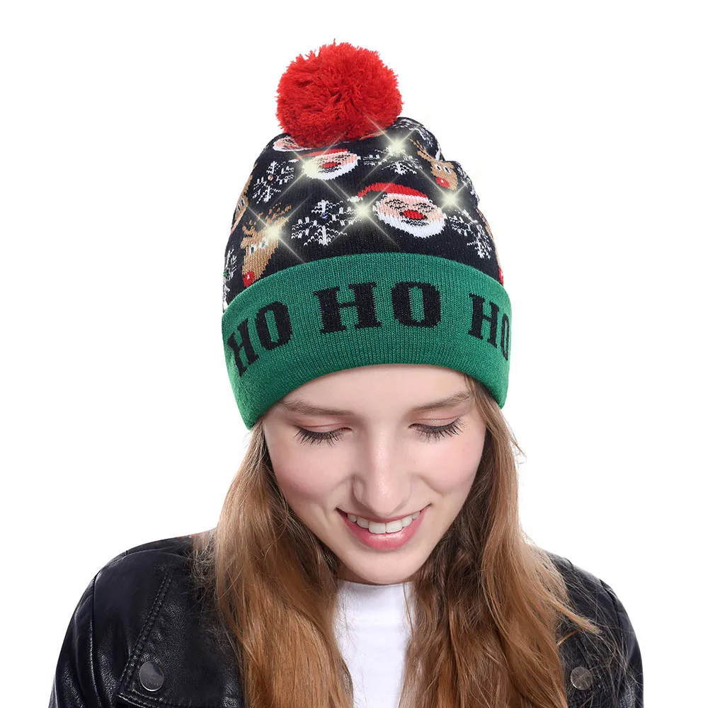 Christmas Element Jacquard Beanies Accessories Gift Hat Outdoor Sports With Light LED Knitted Female |