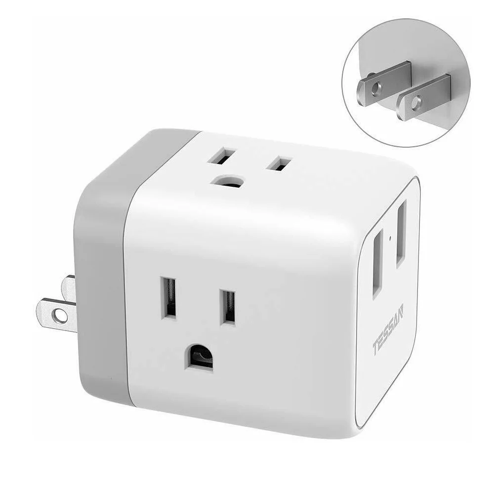 

TESSAN US to Japan Travel Plug Adapter with 2 USB Ports and 3 AC Outlets 5V 2.4A High Speed USB Wall Charger Power Strip -Type A