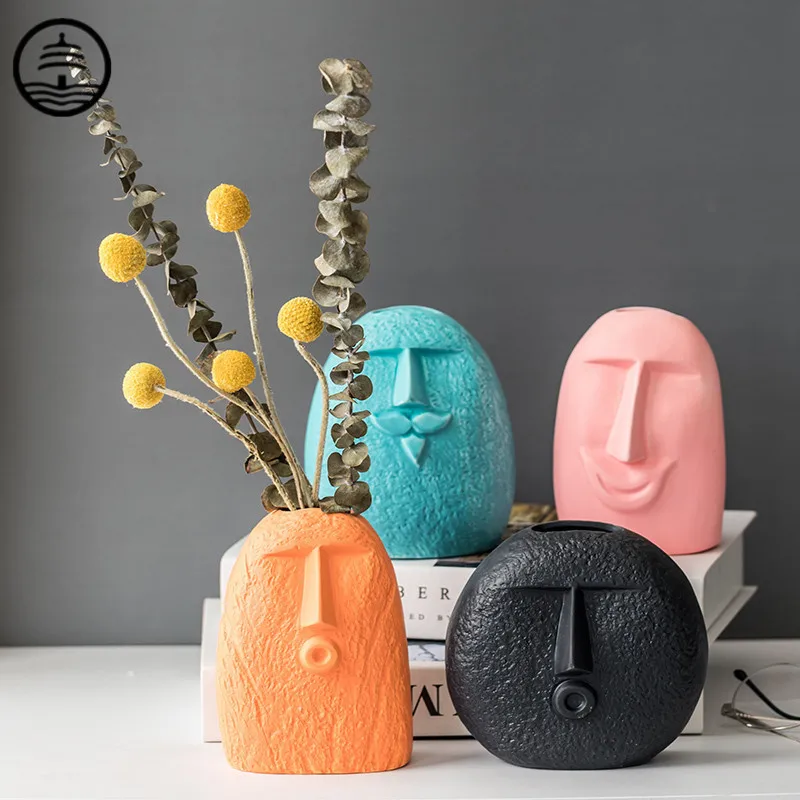

BAO GUANG TA Nordic Modern Creative Art Ceramic Human Face Vase Dried Flower Arranging Living Room Coffee Table Home Decor R6912