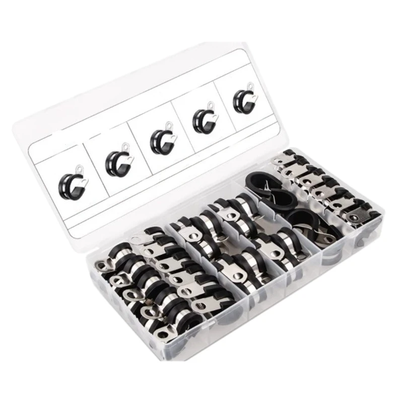 

44 Pcs Stainless Steel Clamps Assortment Kit Rubber Cushion Pipe Clamps with 5 Size 1/4,5/16,3/8,1/2,5/8,3/4inch