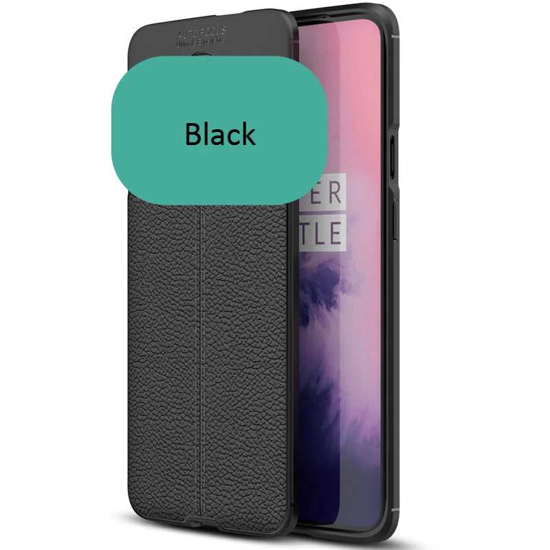 Black Кожаный чехол с текстурой личи для Oneplus 7 7T Pro матовый, мягкий, из ТПУ силиконовый чехол - Цвет: Black