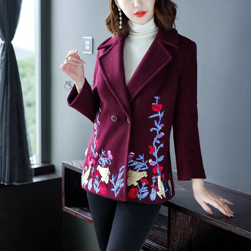 High Quality Brand Women's Embroidery Coat Jacquard Slim Office Lady Mother For Mom Autumn Clothes Floral Cloak Plus Size | Женская