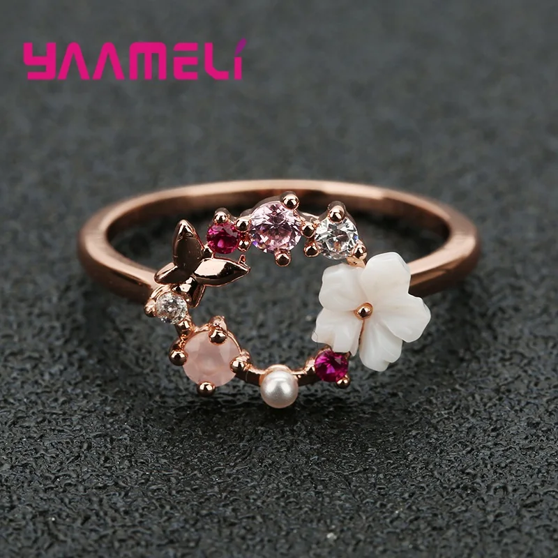 

Bohemian S925 Sterling Silver Flower Rings for Women Fashion Statement Jewelry Wedding Band Bague Bijoux Girls Gifts