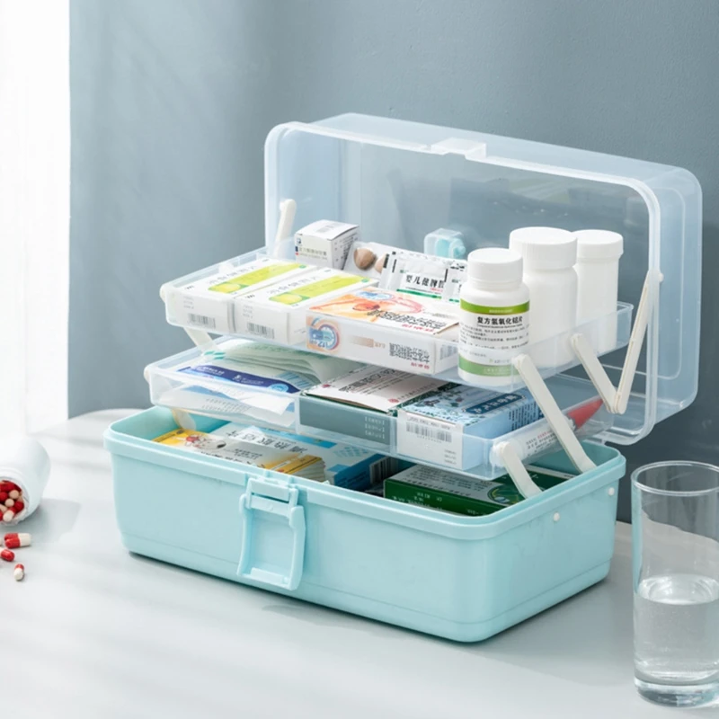 

Plastic Pill Box Oversize 3-Tier Family Emergency Kit Storage Organizer Multi-Functional with Handle