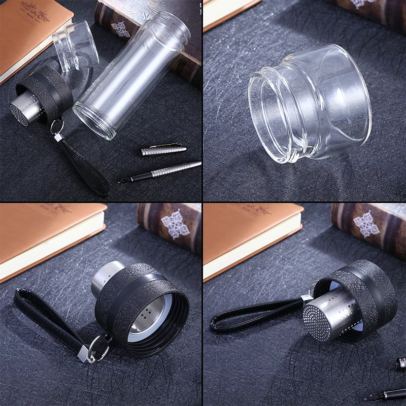 

500ML Glass Water Bottles for Dinking Tea with Infuser Double Wall Bottle for Water Brief Portable Bpa Free Men Flask Shaker