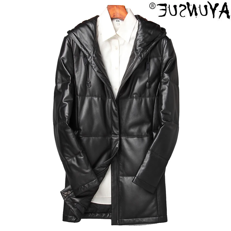 

Winter sheepskin men's tight Korean long coat leather jacket