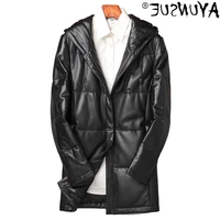 winter sheepskin mens tight korean long coat leather jacket