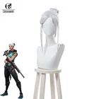 Парик ROLECOS для косплея по игре Valorant, женский парик Jett, волосы 40 см, серебристо-белые парики для косплея, парики для Хэллоуина, вечеринки, синтетические волосы