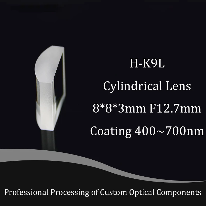 

8*8*3mm Focal Length 12.7mm Plano-convex Cylindrical Lens Material H-K9L Laser Beam Finishing Coating 400~700nm