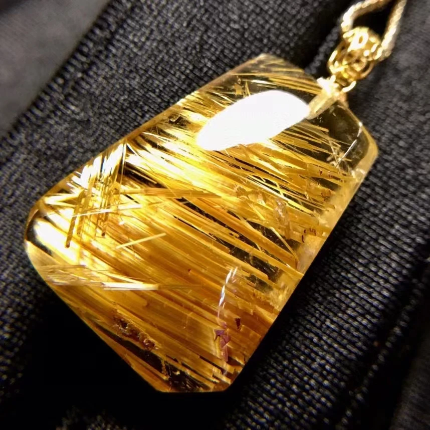 

Топ натуральное золото рутилированный кварц прямоугольная подвеска 23*17,4*7,5 мм 14K золото Бразилия кристалл камень кулон ожерелье AAAAAA