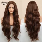 Натуральный волнистый парик CharmSource на передней сетке, Длинные темно-коричневые парики для черных женщин, для ежедневного использования, для вечеринки, синтетические волосы высокой плотности