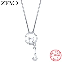 zemo real sterling 925 silver round cat clavicle pendant necklace womens animal chain necklace collares de moda gift for friend