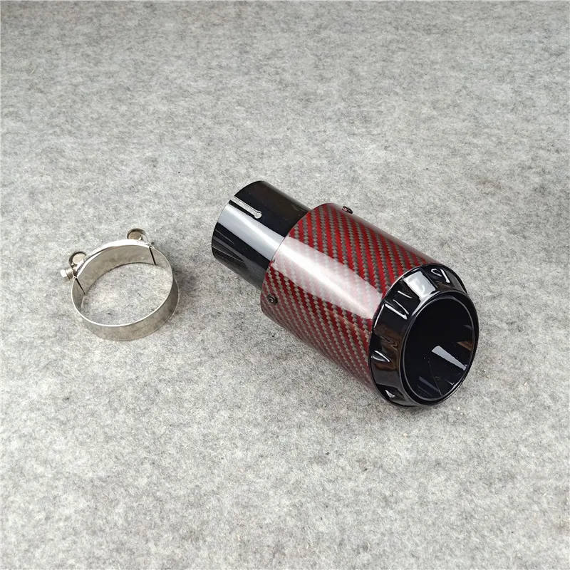 

1 PCS Red Carbon Fiber+Glossy Black 304 Stainless Steel Exhaust Pipe Car Styling Tailpipe Nozzles Rear Muffler Tip