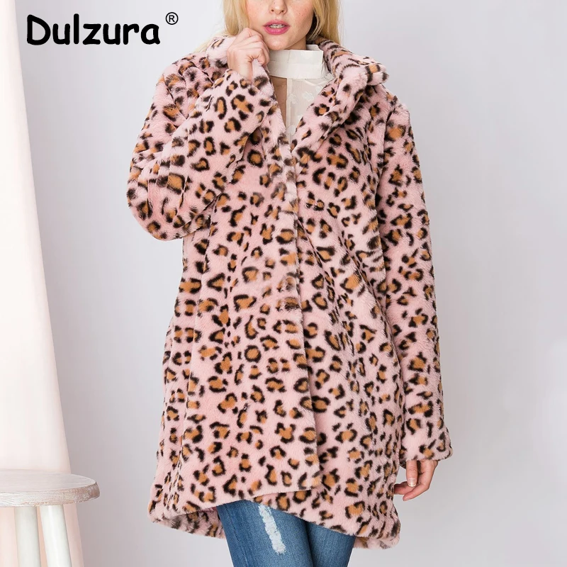 Классическая леопардовая длинная куртка из искусственного меха кролика пальто