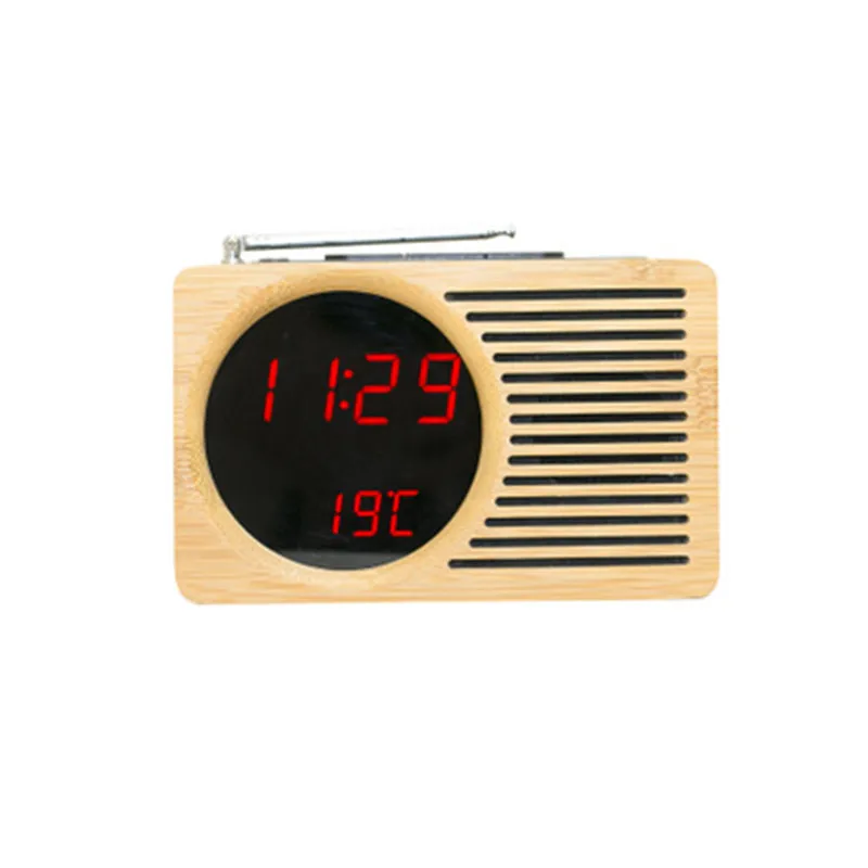 

New FM Table Clocks Bamboo Woonden Fashion LED Desk Clock with Temperature Display Voice-controlled Table Digital Alarm Clock