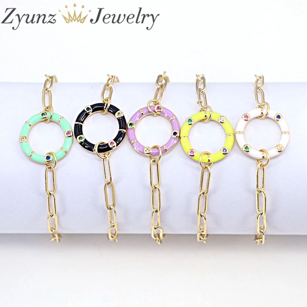 

5PCS, Enamel Round Circle Link Chain Bracelets Bangles Simple Minimalist Couple Bracelets Women Gold Jewelry