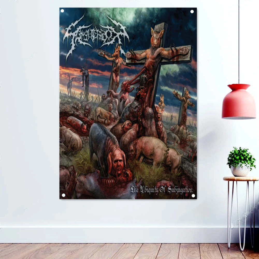 

Cannibal Pigs Horror Disgusting Art Banners Hanging Cloth Home Decor Death Metal Music Posters Wall Art Rock Band Icon Flags