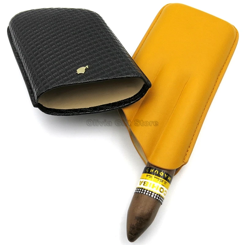 Чехол для сигарет COHIBA черный и желтый кожаный чехол трубка сигары с гигрометром