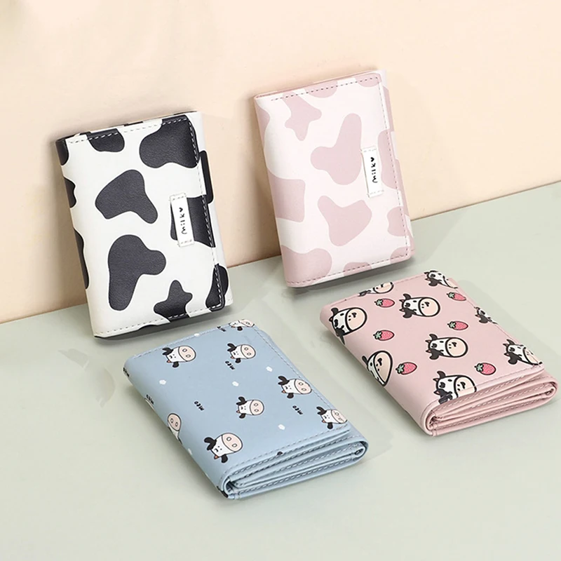 

Кошелек Kawaii с коровьим принтом женский мини кошелек для монет из коровьей кожи сумка для хранения милый Короткий держатель для карт кошелек...