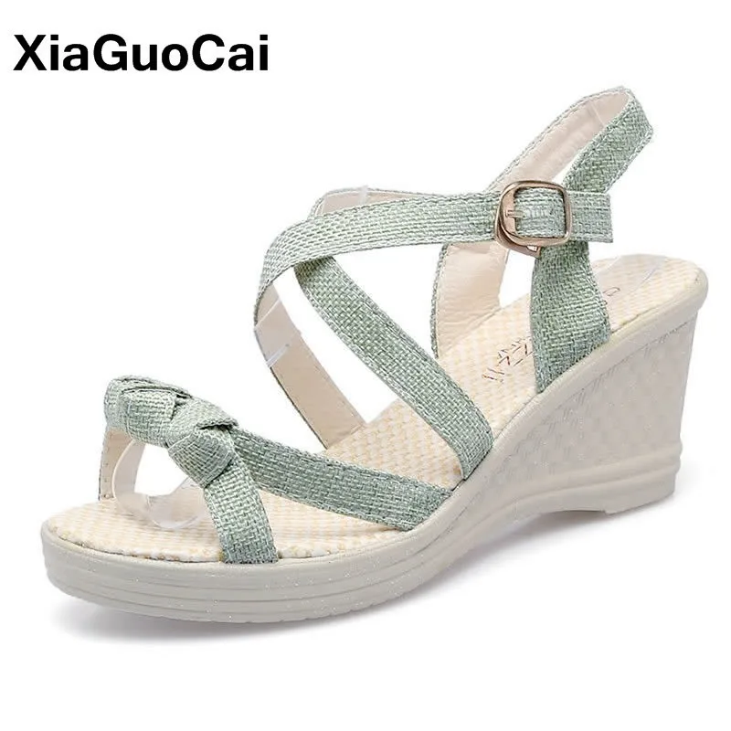 Босоножки женские на танкетке сандалии высоком каблуке Повседневная пляжная