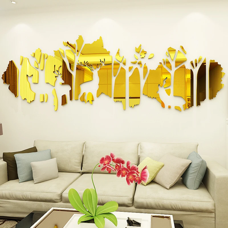 big size forest deer acrylic mirror wall stickers living room personalized 3d wall stickers interior decoration home decor free global shipping