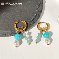 korean candy stone bead pearl earrings for women beaded dangle gold plated stainless steel hoop earring bohemian y2k jewelry new