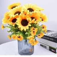 best selling simulation multi head sunflower high quality home vase decoration hotel gardenholiday party flower arrangement