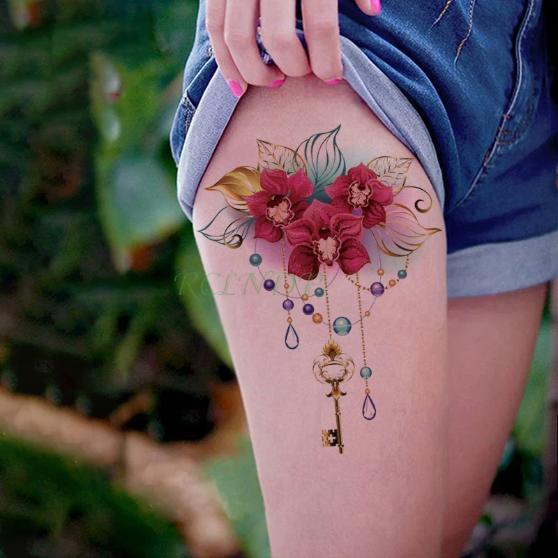 Водостойкая Временная наклейка для татуировок роза золотой ключ Бабочка