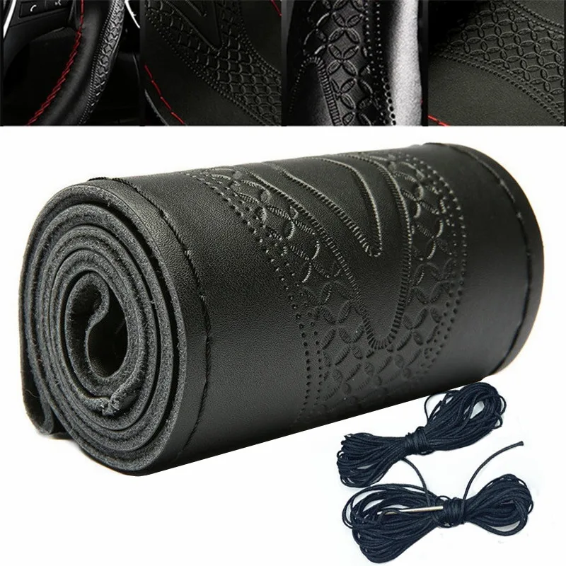 Плетеный чехол на руль из натуральной кожи с тиснением, кожаное плетение для руля 38 см