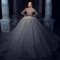 2022 sparkly wedding dress see thru long sleeve dubai bridal gowns luxurious arabic vestido de novia
