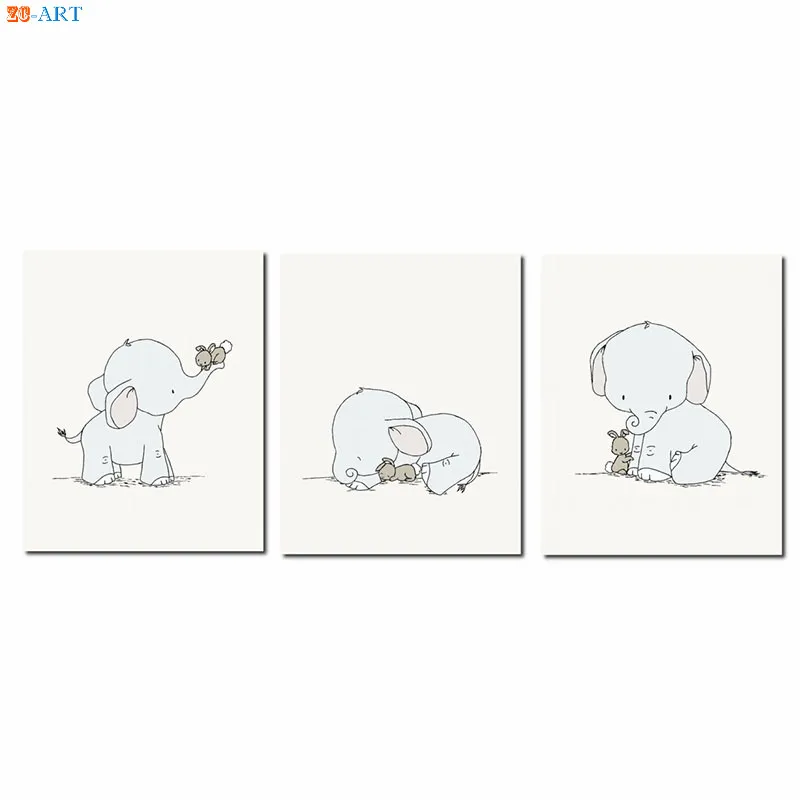 Детский постер с животными и слонами кроликами мультяшный холст рисунком для