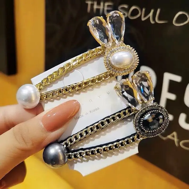 

Fashion Korean style ladies shiny crystal rhinestone hairpin pearl flower geometric hairpin seed bead hair accessories