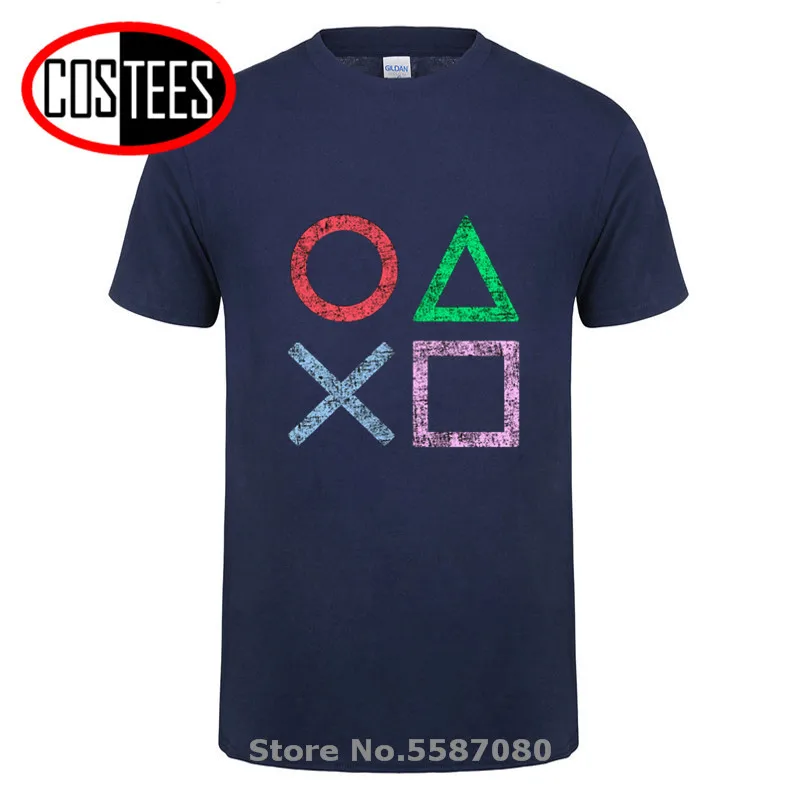 Футболка мужская с логотипом PS винтажная тенниска из хлопка коротким рукавом для