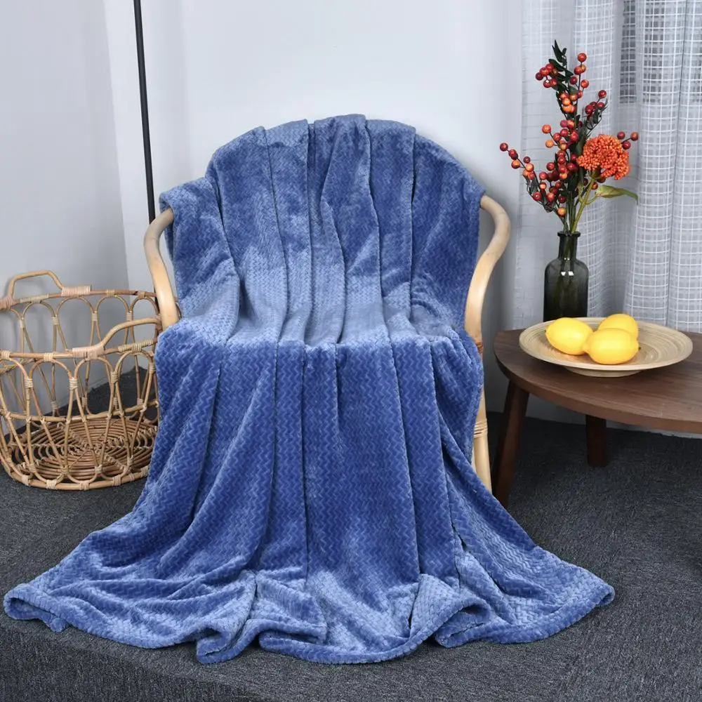 

claroom New Flannel Wave Pattern Solid Color Blankets For Beds Throw Blanket for Sofa Bedspread Warm 130X160cm FF04#