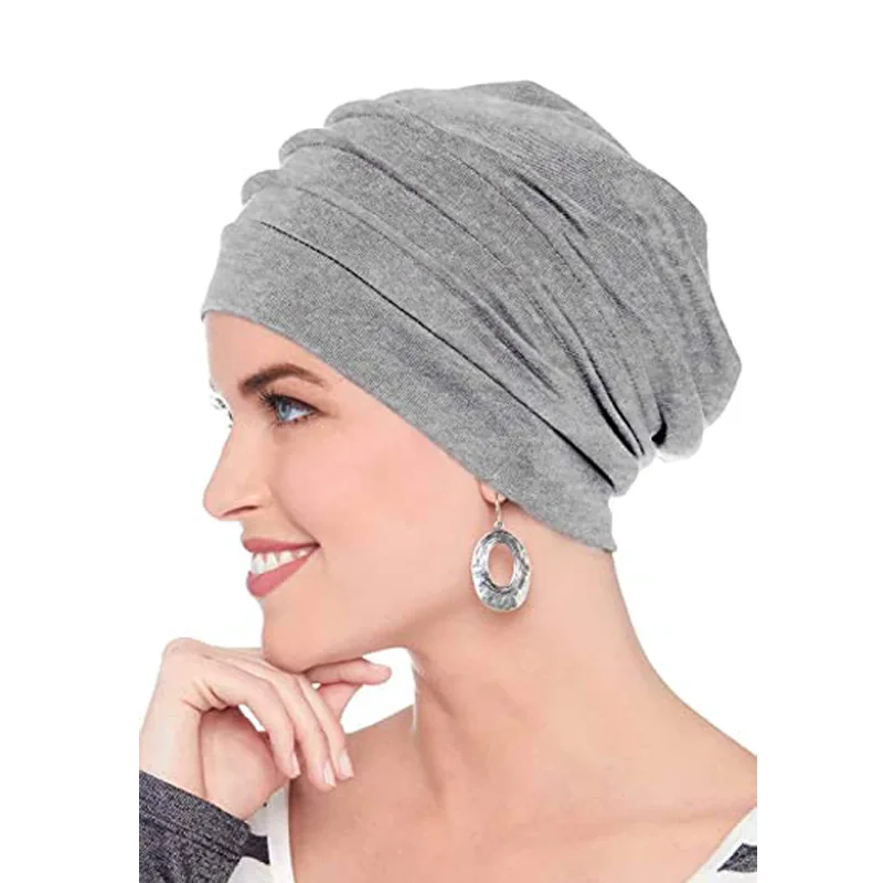 

Fashion New Double Layer Satin Lined Chemo Cap Muslim Women Night Stretch Sleep Cotton Hair Loss Bonnet Hat women Bandana