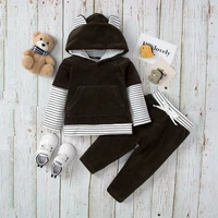 winter baby clothing sets corduroy boys tracksuits striped print hoodies tops pants warm matching suits toddler boy outfits